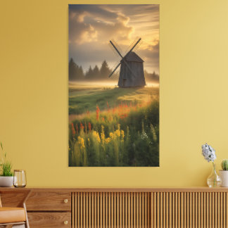 Gouden uur bij de oude windmolen canvas afdruk