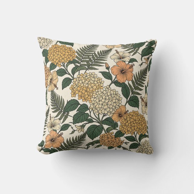 Gouden Uur Hydrangea Worpkussen Kussen (Voorkant)