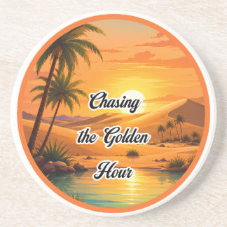 Gouden uur jagen op de Sunset Oasis Esthetiek Zandsteen Onderzetter