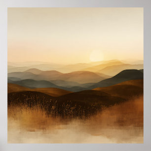 Gouden Uur Rollende Heuvels Zonsondergang Lagen Poster
