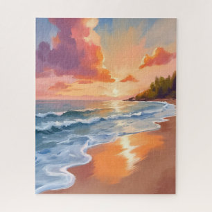Gouden Uur Strand Zonsondergang Aquarel Schilderen Legpuzzel