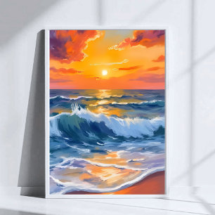 Gouden Uur Strand Zonsondergang Kust Poster