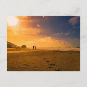 Gouden Uur Strand Zonsondergang met Mensen Wandele Briefkaart