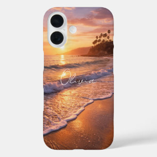 Gouden Uur Strandgolven Foto Monogram iPhone Hoesj 16 Hoesje