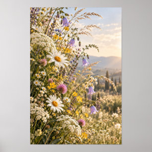 Gouden Uur Wilde Bloemenwei Berg Wandkunst Poster