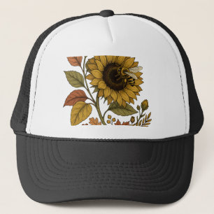 Gouden Uur Zonnebloem en Honingbij Botanische Hood Trucker Pet