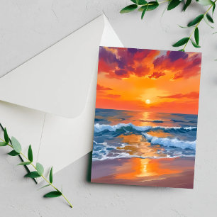 Gouden Uur Zonsondergang Oceaan Strand Schilderen