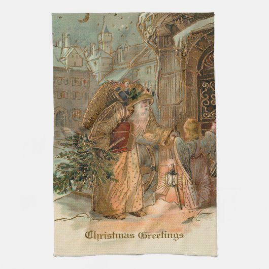  gouden vader kerst en engel theedoek (Verticaal)