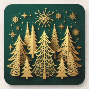 Gouden Vakantie Bos – Kerstboom Patroon Bier Onderzetter