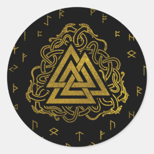 Gouden Valknut Symbool op Runes Patroon Ronde Sticker