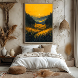 Gouden Vallei Zonsondergang in monochroom geel Poster