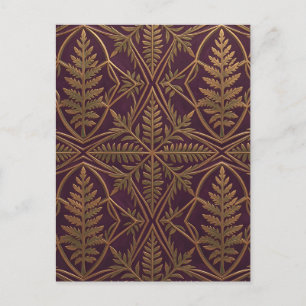 Gouden Varens Ornate Geometrische Paarse Briefkaart