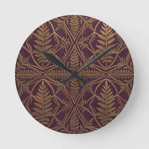 Gouden Varens Ornate Geometrische Paarse Ronde Klok