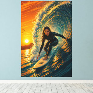 Gouden Vat Surfer Girl Canvasprint Canvas Afdruk