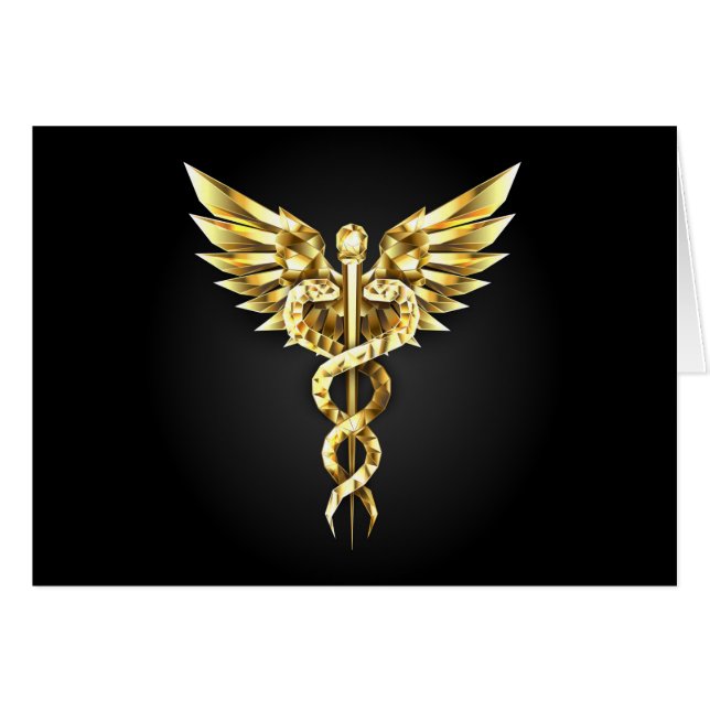 Gouden veelhoekig symbool Caduceus (Voorkant Horizontaal)