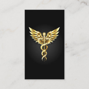 Gouden veelhoekig symbool Caduceus Aanbevelingskaartje