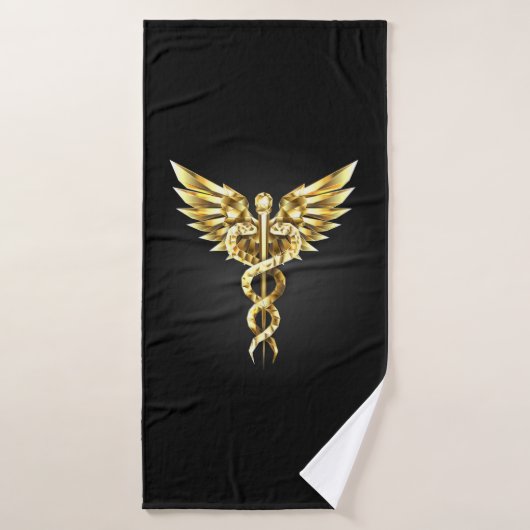 Gouden veelhoekig symbool Caduceus Badhanddoek (Badhanddoek)