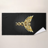 Gouden veelhoekig symbool Caduceus Badhanddoek (Badhanddoek)