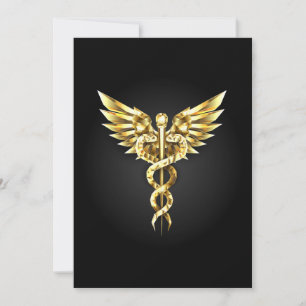 Gouden veelhoekig symbool Caduceus Bedankkaart