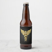 Gouden veelhoekig symbool Caduceus Bier Etiket (Voorkant)