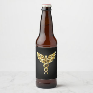 Gouden veelhoekig symbool Caduceus Bier Etiket