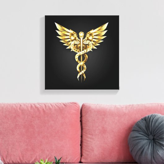 Gouden veelhoekig symbool Caduceus Canvas Afdruk (Insitu (Woonkamer))