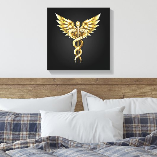 Gouden veelhoekig symbool Caduceus Canvas Afdruk (Insitu (Slaapkamer))