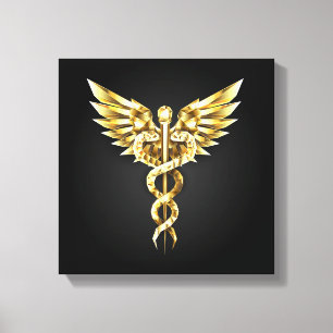Gouden veelhoekig symbool Caduceus Canvas Afdruk