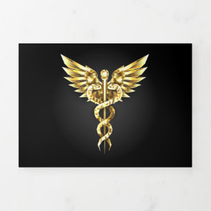 Gouden veelhoekig symbool Caduceus Drieluik Wenskaart