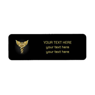 Gouden veelhoekig symbool Caduceus Etiket