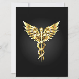 Gouden veelhoekig symbool Caduceus Feestdagenkaart