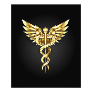 Gouden veelhoekig symbool Caduceus Foto Afdruk