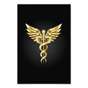 Gouden veelhoekig symbool Caduceus Foto Afdruk
