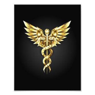 Gouden veelhoekig symbool Caduceus Foto Afdruk