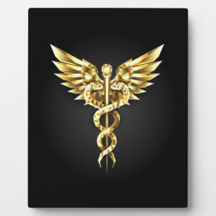 Gouden veelhoekig symbool Caduceus Fotoplaat