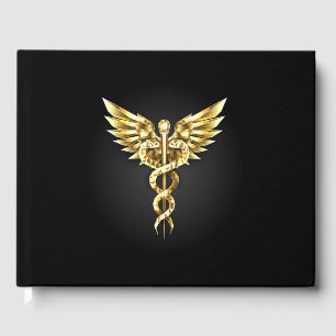 Gouden veelhoekig symbool Caduceus Gastenboek