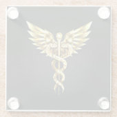 Gouden veelhoekig symbool Caduceus Glazen Onderzetter (Achterkant)
