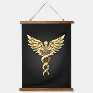 Gouden veelhoekig symbool Caduceus Hangend Wandkleed