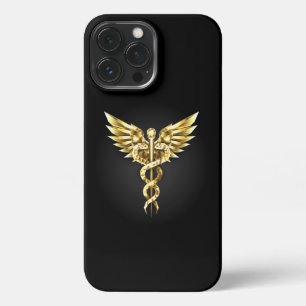Gouden veelhoekig symbool Caduceus iPhone 13 Pro Max Hoesje