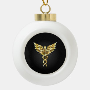 Gouden veelhoekig symbool Caduceus Keramische Bal Ornament