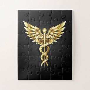 Gouden veelhoekig symbool Caduceus Legpuzzel