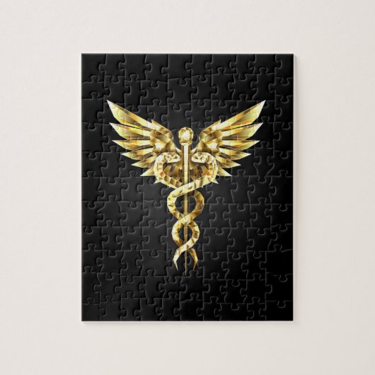 Gouden veelhoekig symbool Caduceus Legpuzzel (Verticaal)