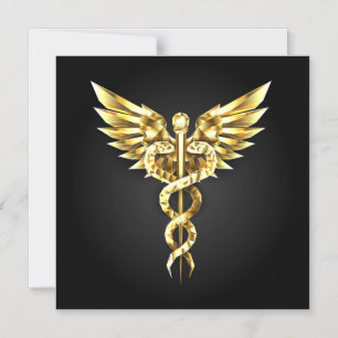 Gouden veelhoekig symbool Caduceus Magnetische Uitnodiging