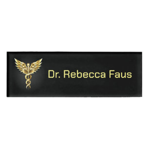 Gouden veelhoekig symbool Caduceus Naambadge