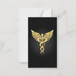 Gouden veelhoekig symbool Caduceus Notitiekaartje
