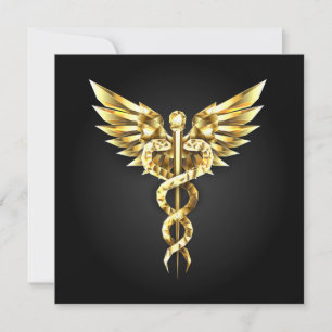 Gouden veelhoekig symbool Caduceus Notitiekaartje