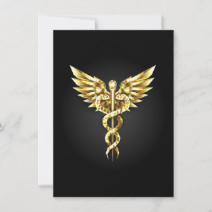 Gouden veelhoekig symbool Caduceus Notitiekaartje