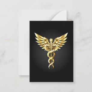 Gouden veelhoekig symbool Caduceus Notitiekaartje