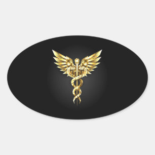 Gouden veelhoekig symbool Caduceus Ovale Sticker