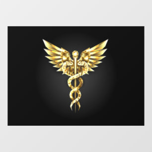 Gouden veelhoekig symbool Caduceus Raamsticker